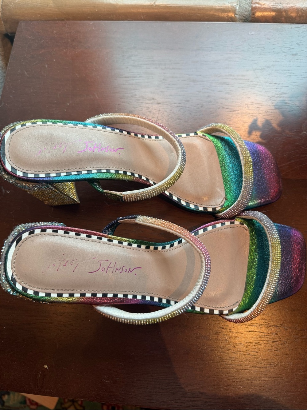 Betsey Johnson Multicolor Rainbow Gem-Embellished Heeled Sandals 8M - Picture 8 of 9